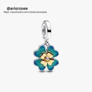 Pandora Spinnable Four Leaf  Diamond Dangle Charm